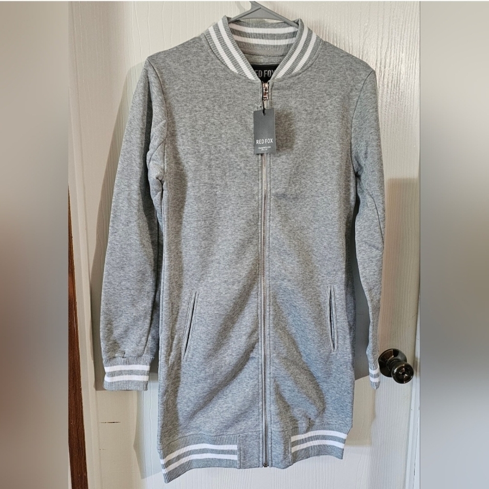 Gray Zip-Up Long Jacket Size Medium